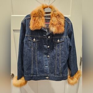 St. Moritz Denim Jacket with Real Fur Collar & Cuffs Women’s Medium Dark Wash Co